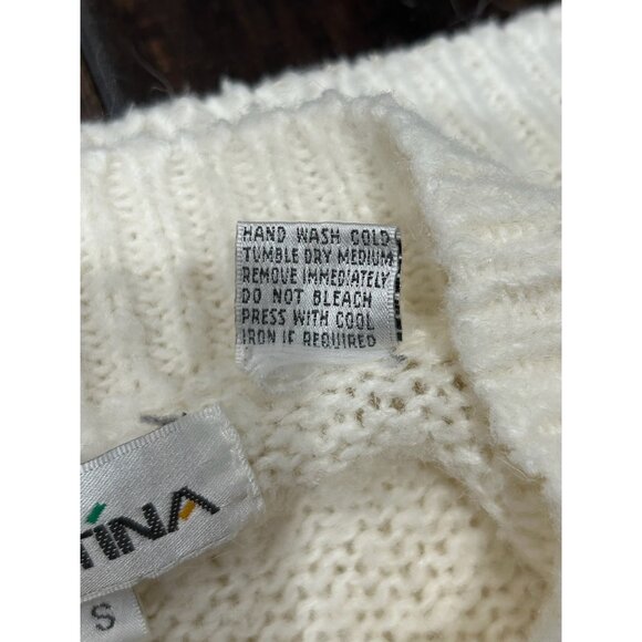 Vintage Cristina Ivory Knit Cardigan With Floral Embroidery and Pearl Accents SZ - Picture 6 of 8